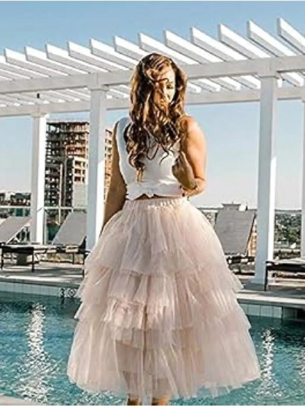 Chicwish Love Me More Tiered Layered Ruffle Tulle Ballerina Skirt Nude Pink XS/S